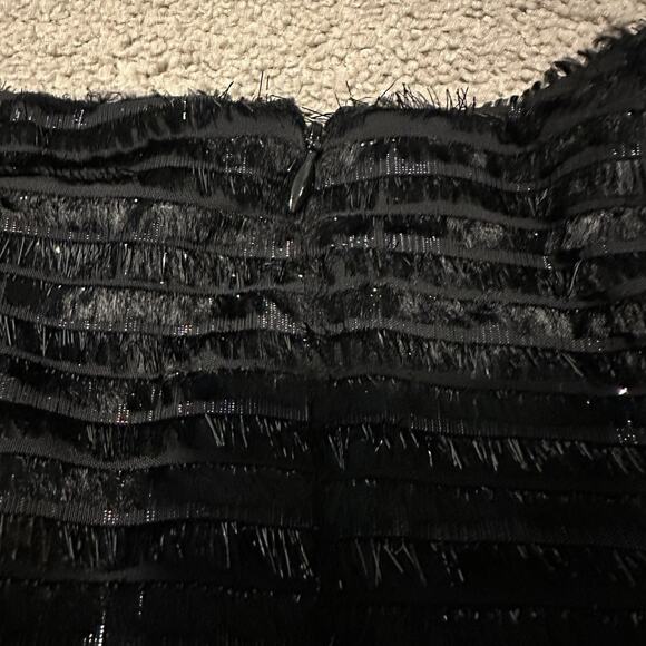 Nanette Lepore 6 Dress Cocktail Mini Metallic Eyelash Striped Mini Black - Picture 5 of 12